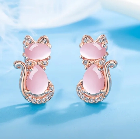 Pink Cat Stud Earrings - Picture 1 of 3